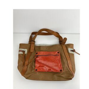 MAURIZIO TAIUTI Italy Calfskin Leather Tote w/Orange Croc Details 12 X 18‎